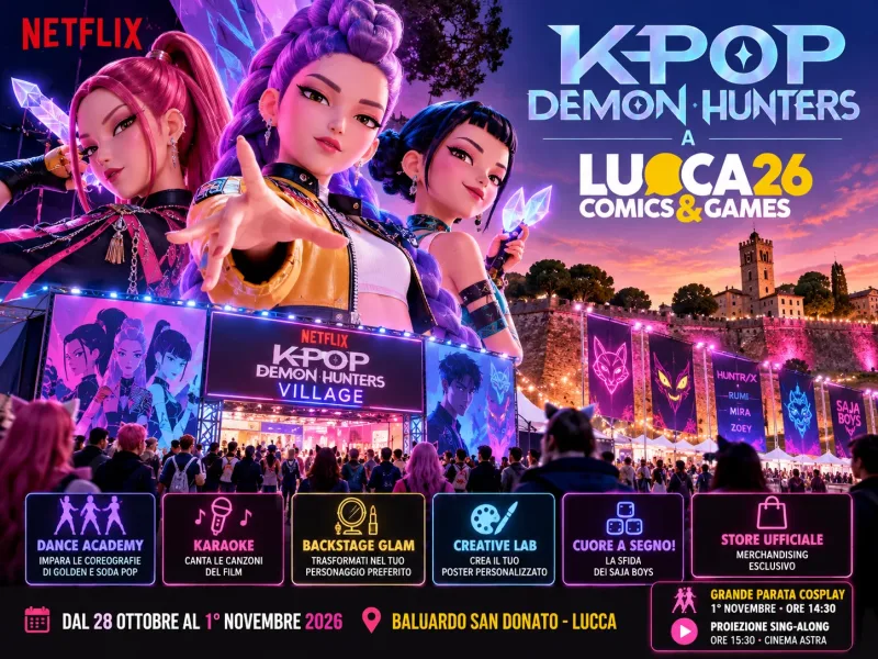 KPop Demon Hunters a Lucca Comics 2026: villaggio Netflix, parata cosplay e karaoke
