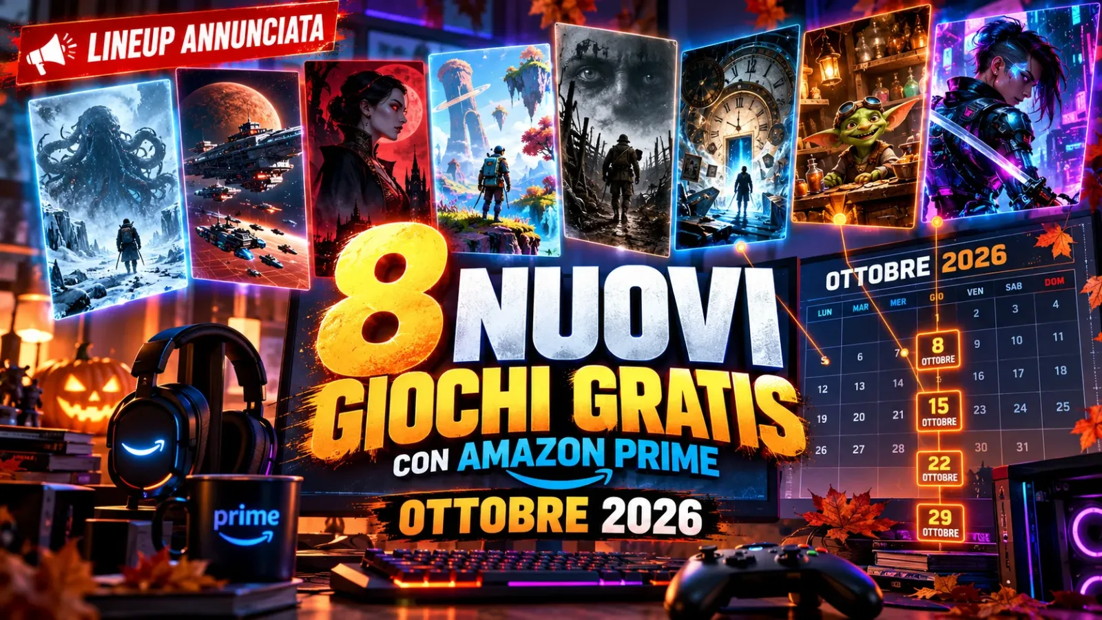 Amazon Prime ottobre 2026: annunciati 8 nuovi giochi gratis