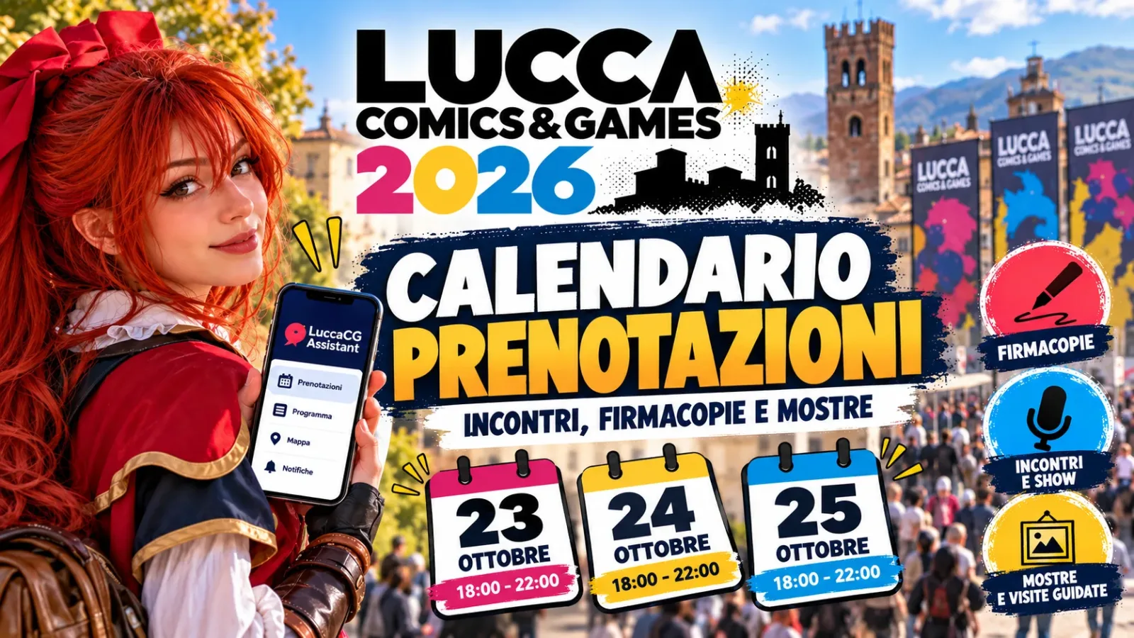 Lucca Comics 2026: calendario prenotazioni, date e orari di incontri e firmacopie